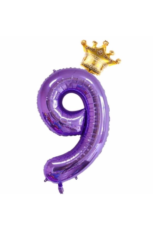 Purple Color 9 Year Old Number Balloon Purple Color Helium Balloon Purple Number Balloon Purple Crowned Number Balloon 80cm