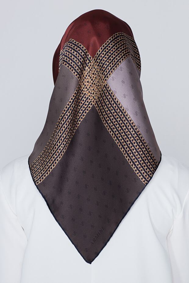 Kadın Kahverengi İpek Eşarp 8113d (twill) (nostalji) - 4