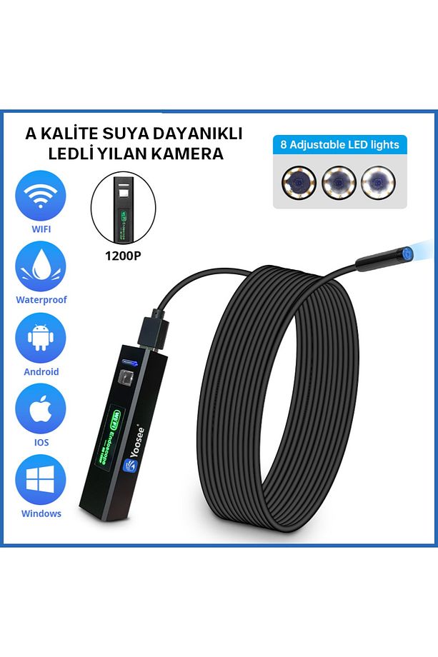 10 m Çift Lens & Led Li Wifili Çift Kameralı Endeskop Boroskop Ios & Android Uyumlu Yılan Kamera - 4