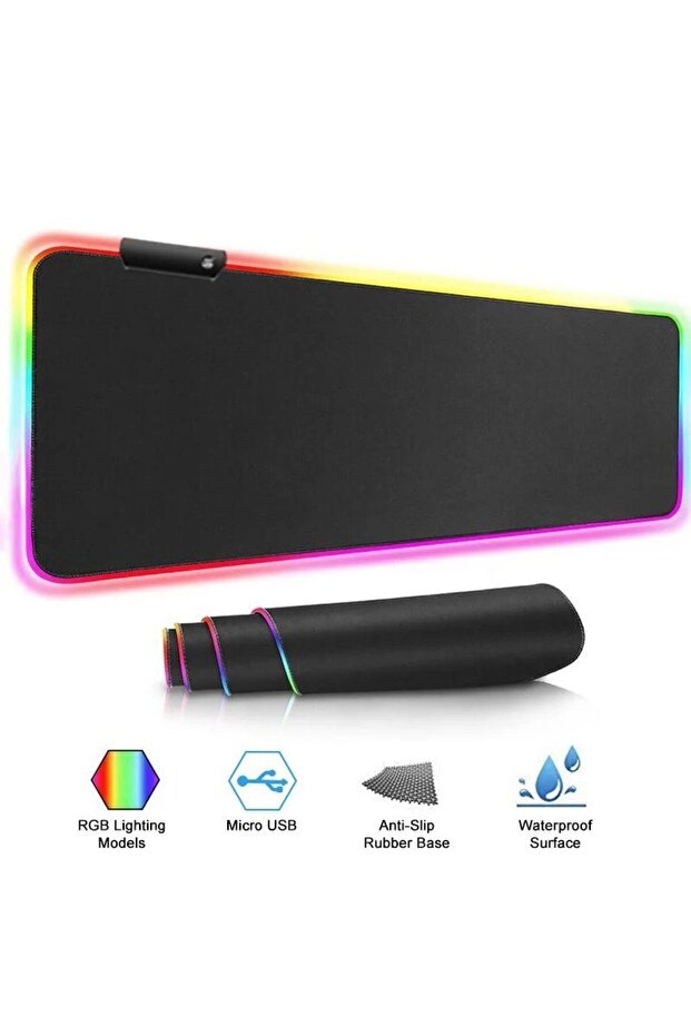 Mouse Pad Siyah Led Işıklı Rgb Mouse Pad 80x30 Mouse Pad Mausepadd - 4