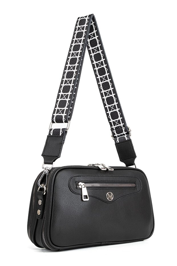 Women's Black Three-Eye Crossbody Shoulder Bag Mv070