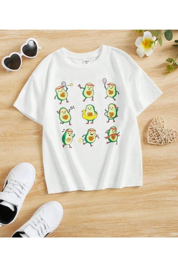 White Fun Avocados Printed Kids Tshirt