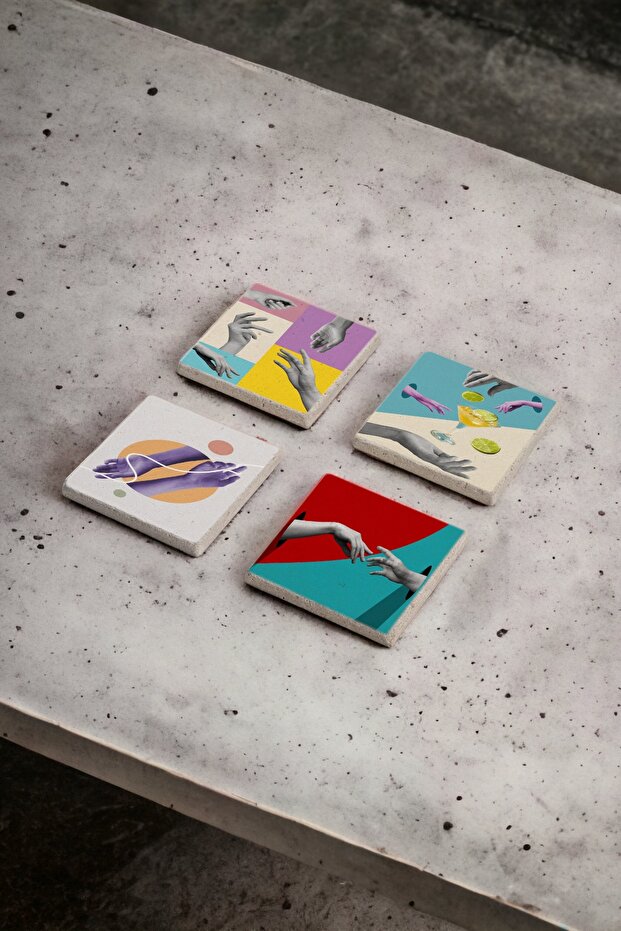 Modern Handicraft Themed Natural Stone Travertine Coasters Set of 4