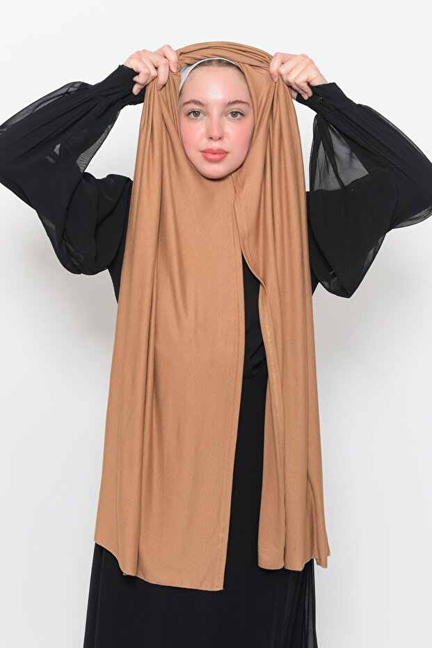 Ready Practical Slip-on Luxury Organic Plain Combed Shawl Evenly Aligned Dark Beige