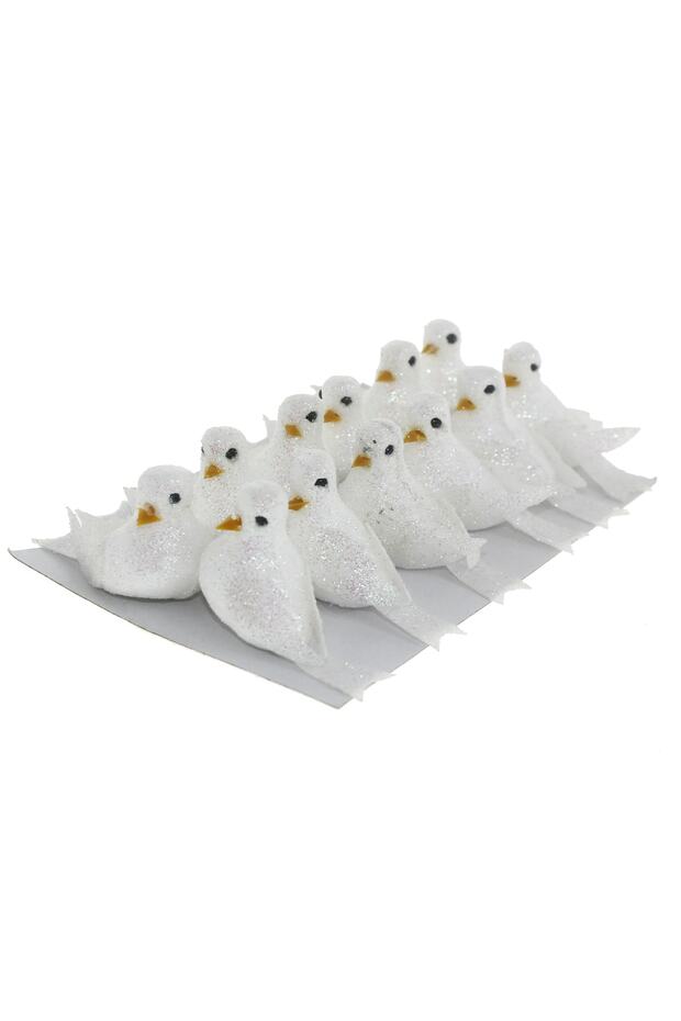12 Adet 5x3cm Strafor Kuş Güvercin Simli - 1