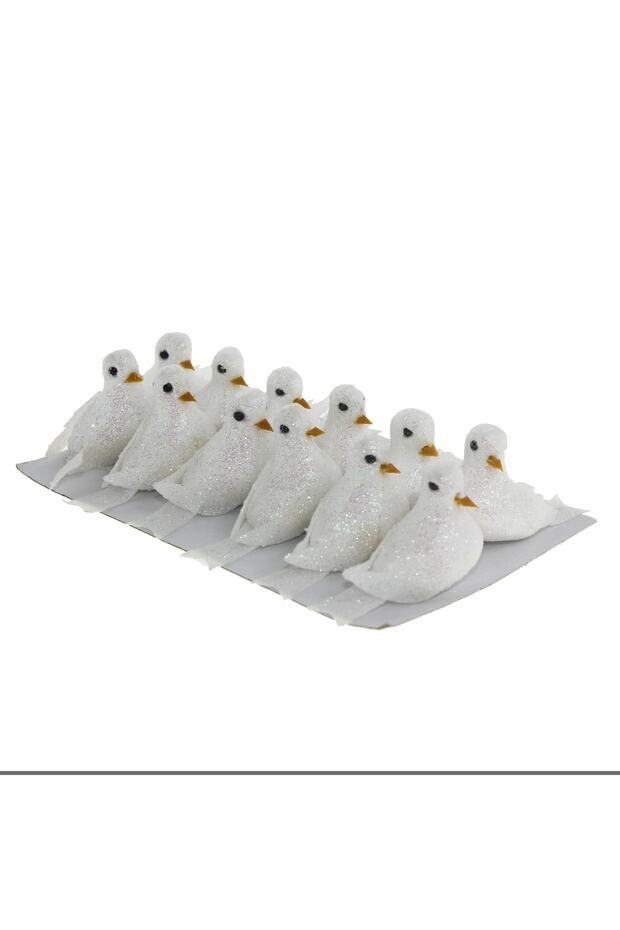 12 Adet 5x3cm Strafor Kuş Güvercin Simli - 2