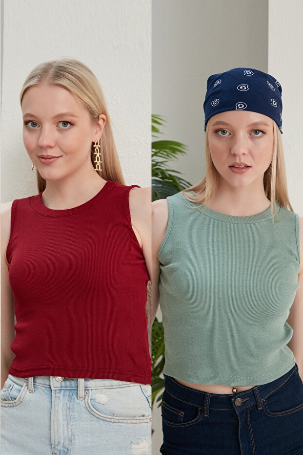 Women's Claret Red Mint Halter Neck 2-Piece Crop Blouse