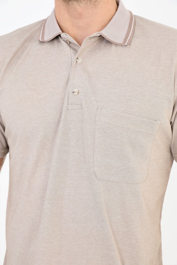 DAD SINGLE POCKET COLLAR STRIPED T-SHIRT
