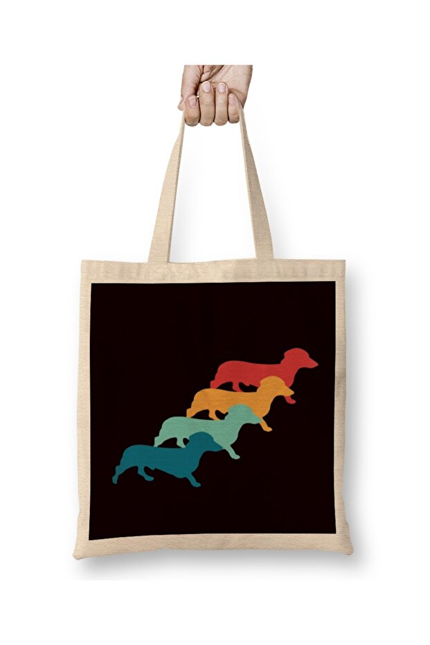 Retro Dachshund Dog Breed Wiener Sausage Puppy Tote Bag Long Handle