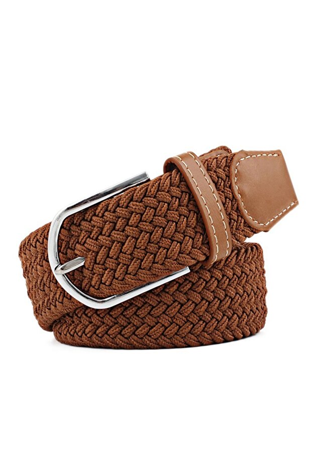 Unisex Elastic Braided Belt Brown