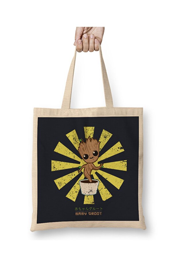 Baby Groot Retro Japanese Guardians Of The Galaxy Cloth Bag Long Handle