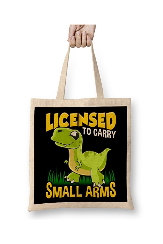 Licensed To Carry Small Arms Funny Dinosaur Pun Tote Bag Long Handle