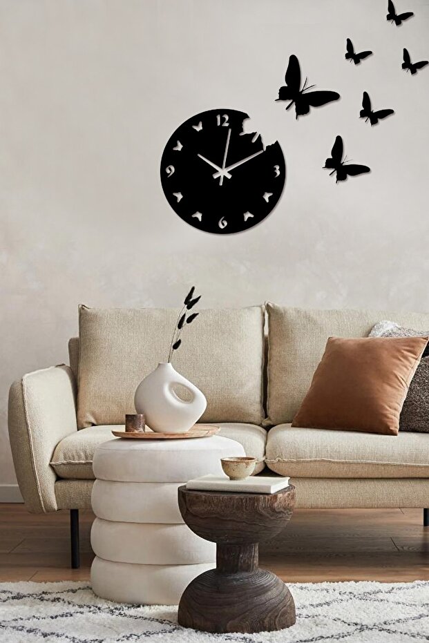 ساعة حائط خشبية مزخرفة على شكل فراشة - 1