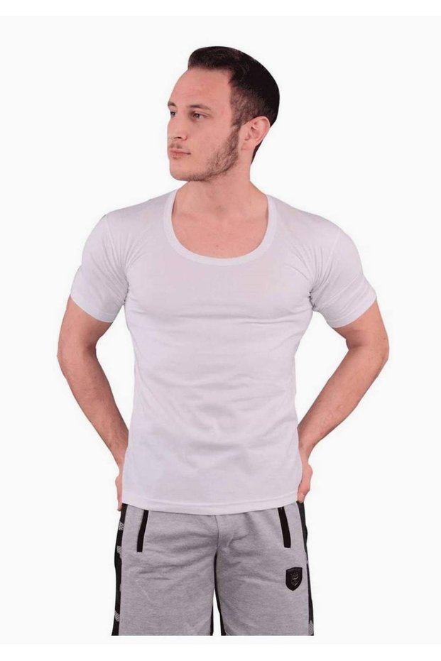 Men's White Combed Cotton Crew Neck Undershirt 103 New Season (2 Economic Pack)