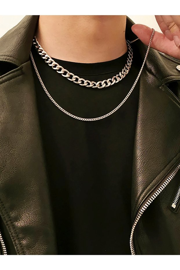Silver Color Choker Necklace Unisex Layered Cadena Necklace