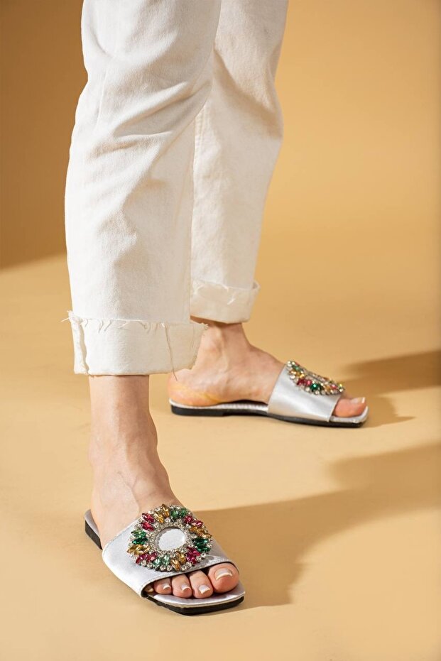 Stoned Satin Slippers