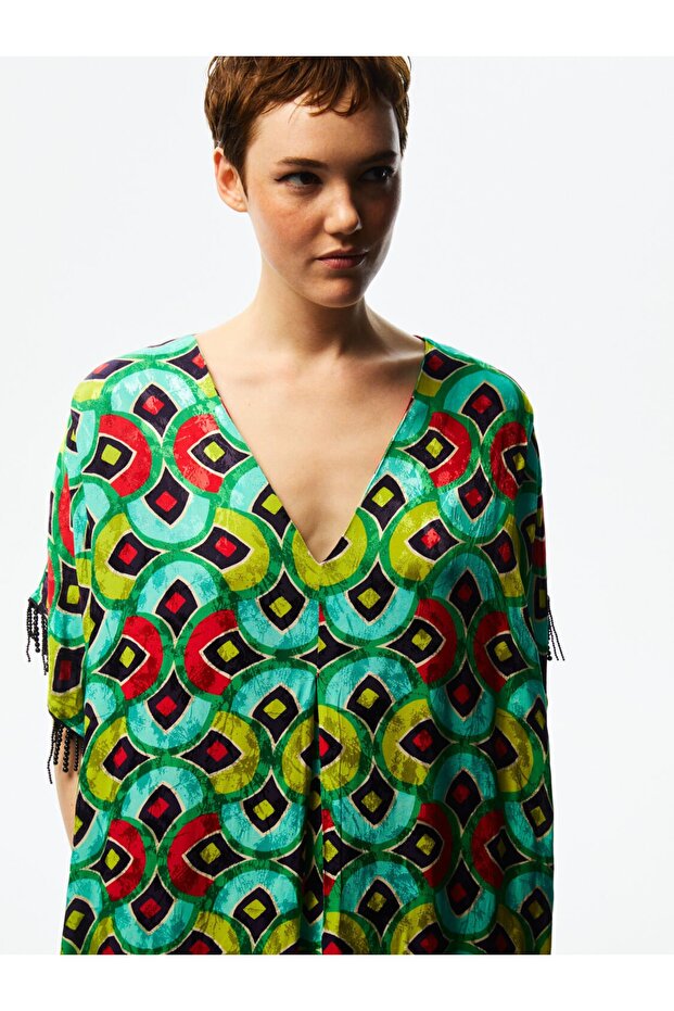Desenli Dökümlü Kaftan - 1