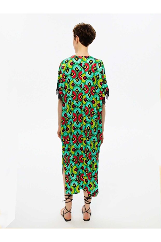 Desenli Dökümlü Kaftan - 3