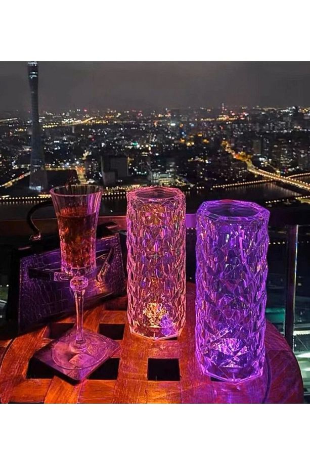 Kristal Şarjlı Masa Lambası, Led Abajur, Dokunmatik + Kumandalı - 4