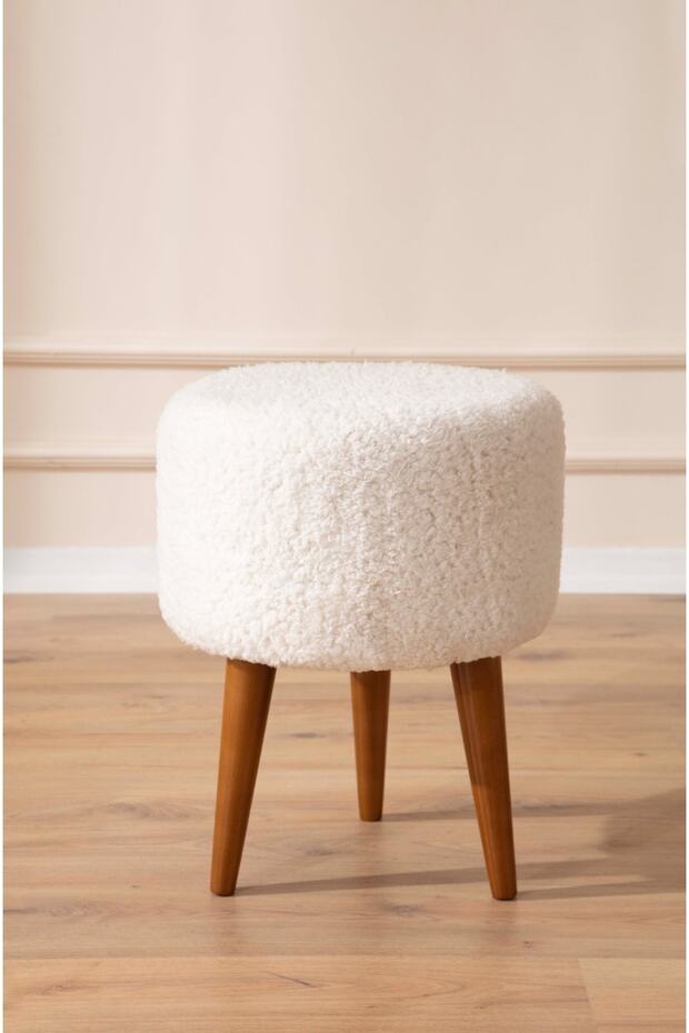 Peluş Puf Ahşap Ayak-beyaz - 2