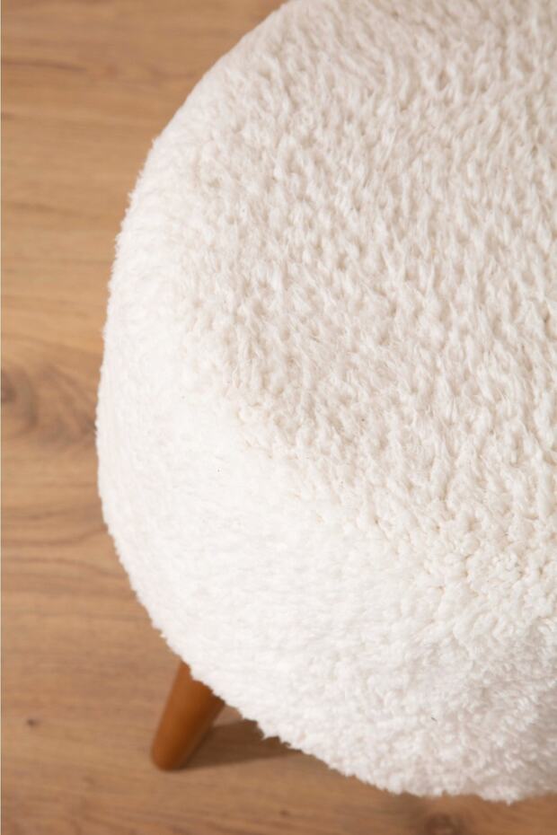 Peluş Puf Ahşap Ayak-beyaz - 3