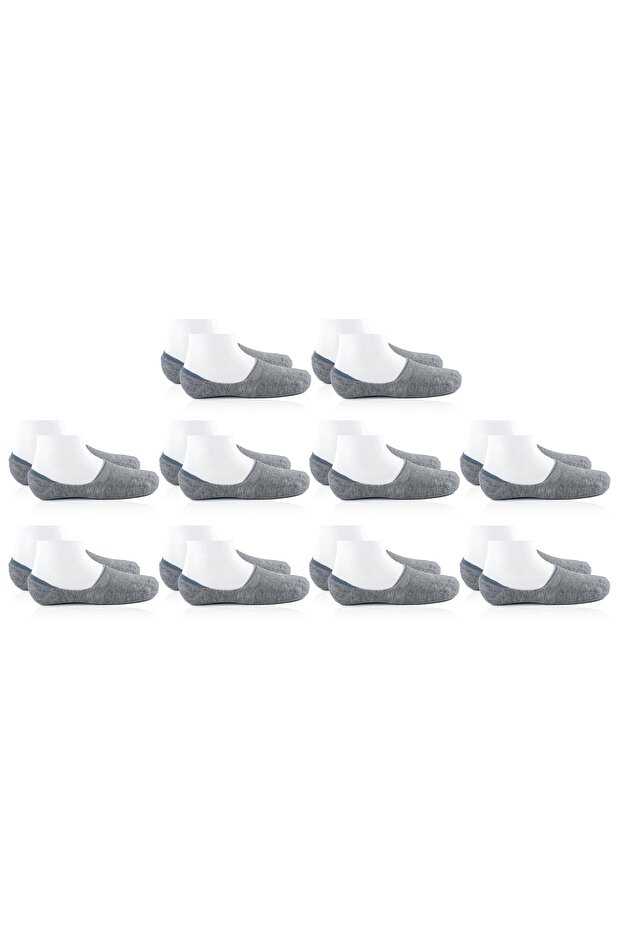 10 Pack Men's Gray Bamboo Seamless Silicone Non-Slip Heel High Quality Invisible Ballerina Socks