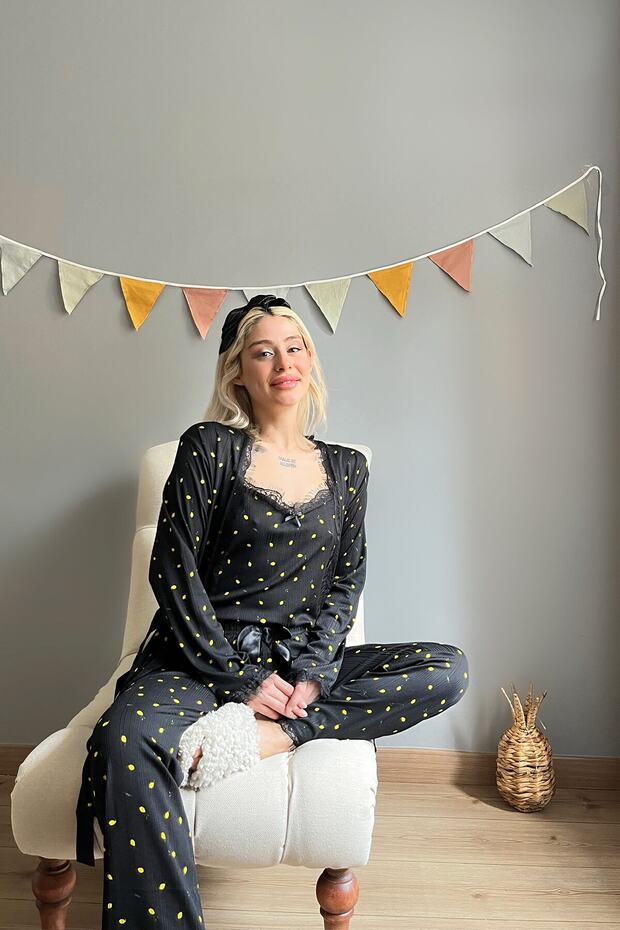 Mini Lemon Desenli Sabahlıklı Pegasus Pijama Takımı - 3