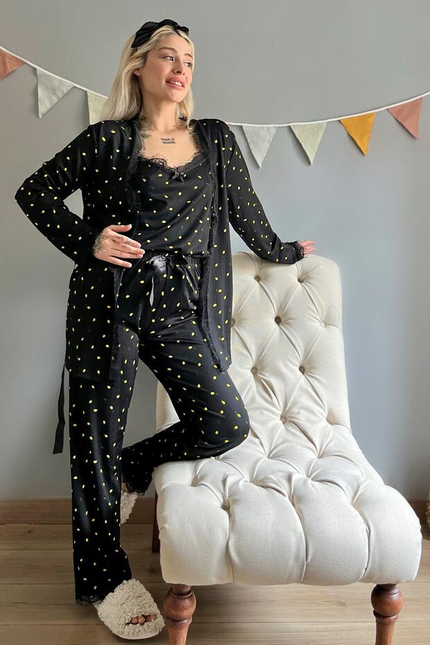 Mini Lemon Desenli Sabahlıklı Pegasus Pijama Takımı - 6
