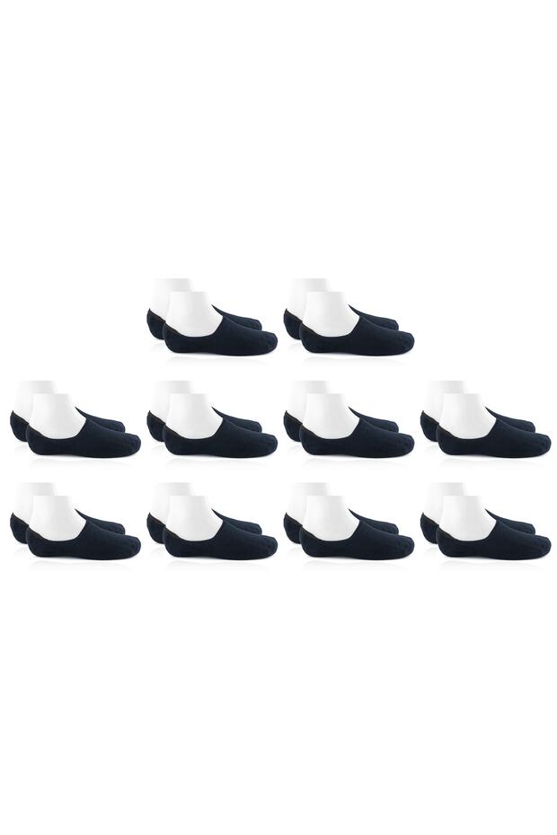 Pack of 10 Women's Navy Blue Bamboo Seamless Silicone Non-Slip Heel High Quality Invisible Ballerina Socks