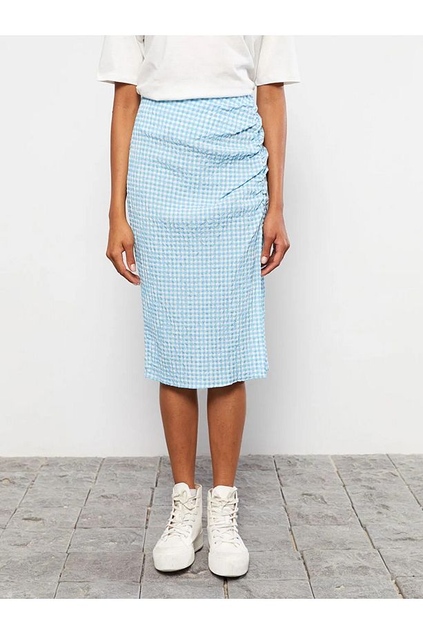 Lcw Casual Beli Fermuarlı Ekose Poplin Kadın Etek - 3