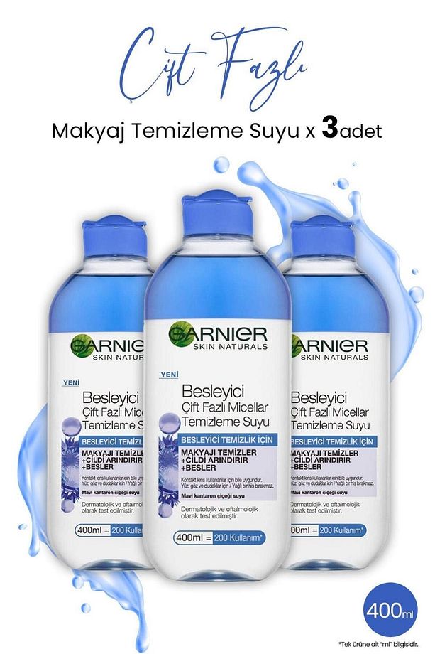 Micellar Temizleme Suyu Besleyici Çift Fazlı 400 ml x 3 Adet - 1