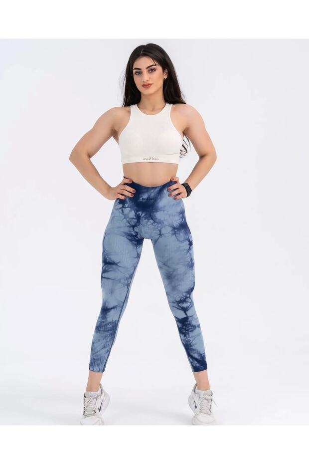 Stitch-Free push-up Shaping / Sculpting blue tie-dye pattern sports leggings