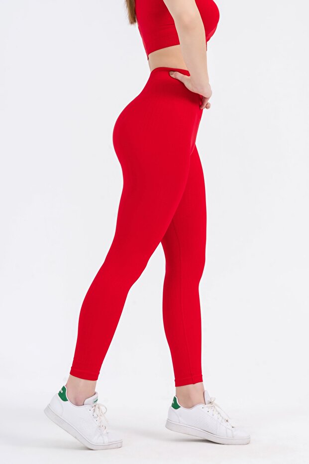 Seamless Red Push-Up Recovery Sports Leggings