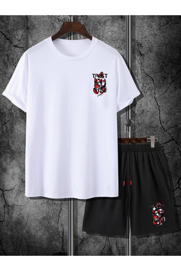 Men's Summer T-shirt and Shorts Set - Black and White