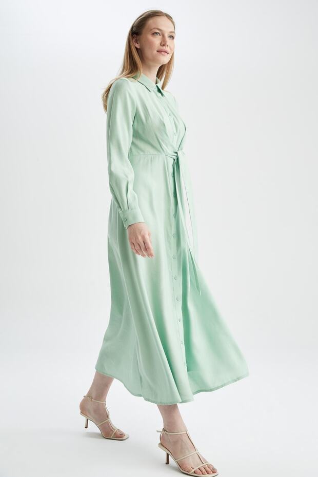 Košilový límec s límečkem Regular Fit Maxi šaty - 7