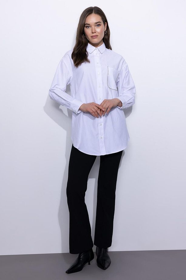 Regular Fit Gömlek Yaka Poplin Uzun Kollu Tunik - 2