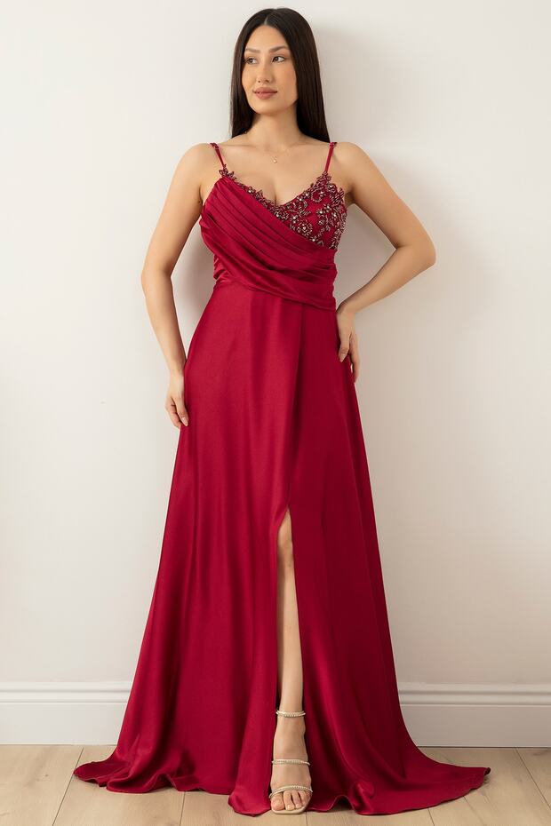 SATEN KREP ASKILI ELBİSE 13415 - 6