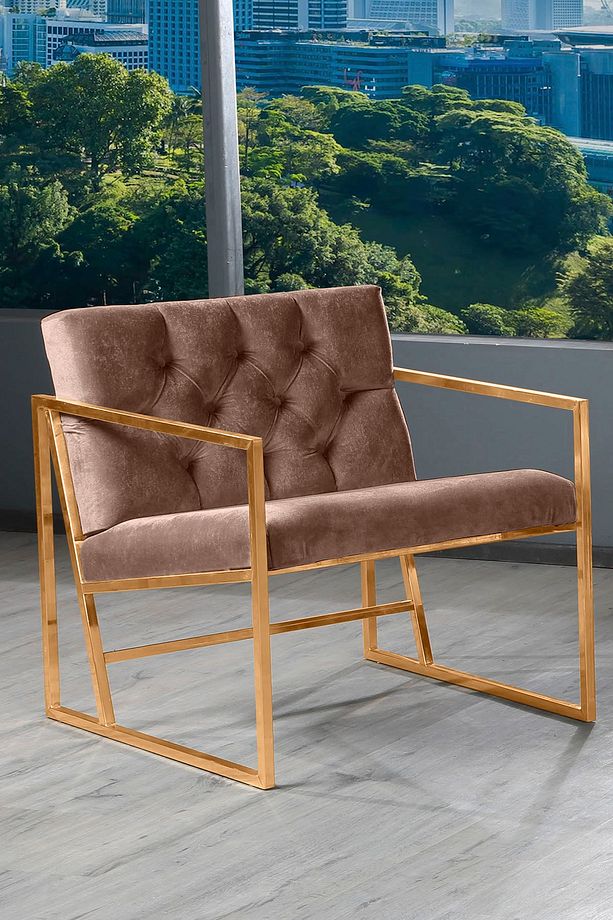 Oslo Modern Gold İskandinav Metal Berjer Ofis Balkon Bahçe Koltuğu Sütlü Kahve - 1
