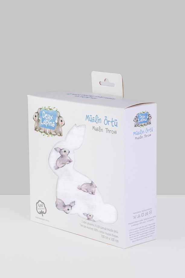 % 100 Pamuk 2'li Müslin Bebek Örtüsü Iconique Lapin Ve Endless Blue 100x100 - 1