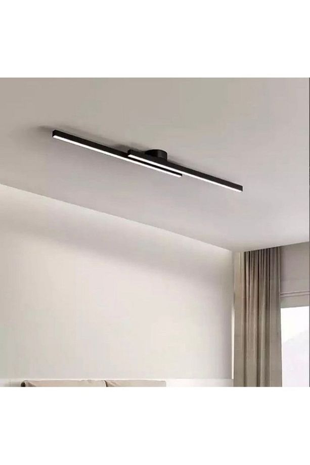 Modern Tavan Koridor Aydınlatması Çubuk Led Siyah Günışığı Lineer Avize Armatür İkili - 6