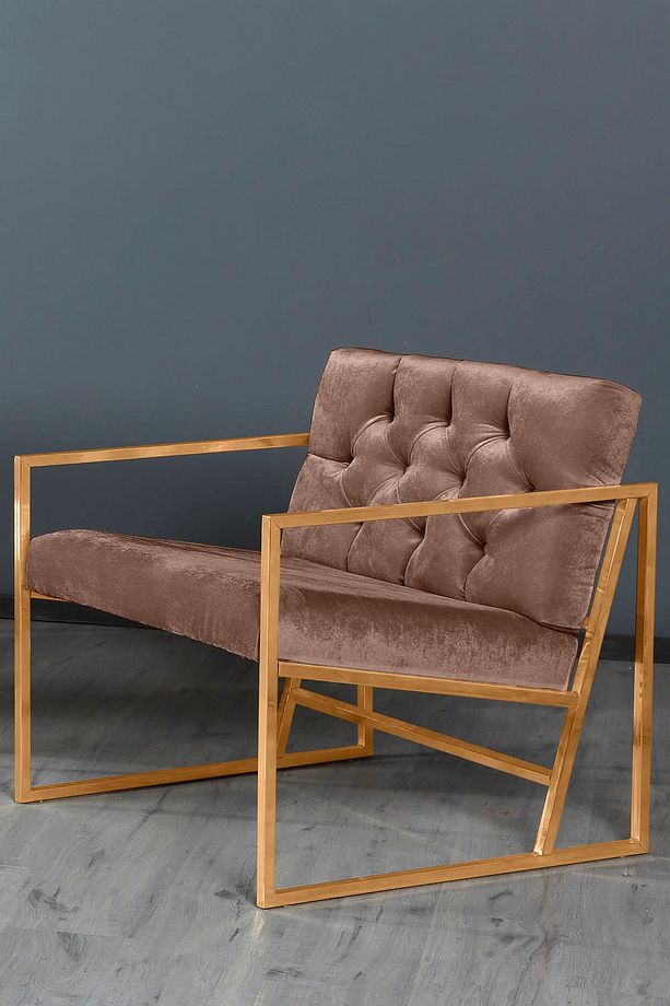 Oslo Modern Gold İskandinav Metal Berjer Ofis Balkon Bahçe Koltuk Takımı Sütlü Kahve - 4