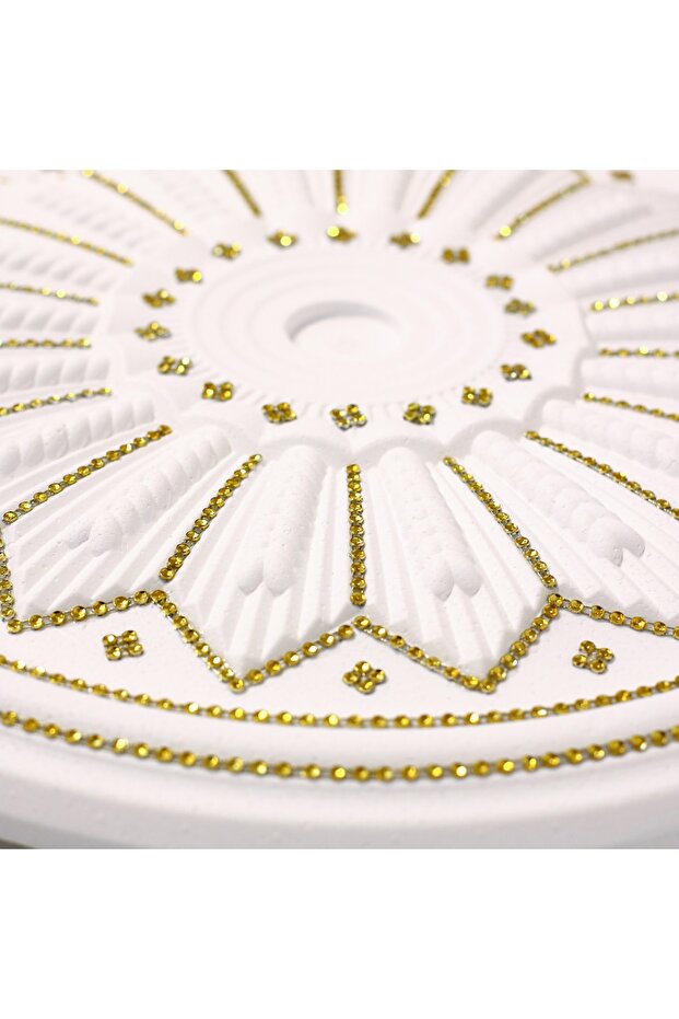 BAŞAK Desenli Stropiyer Taşlı Tavan Lamba Göbeği -Altın Sarı Renk-40 cm - 2