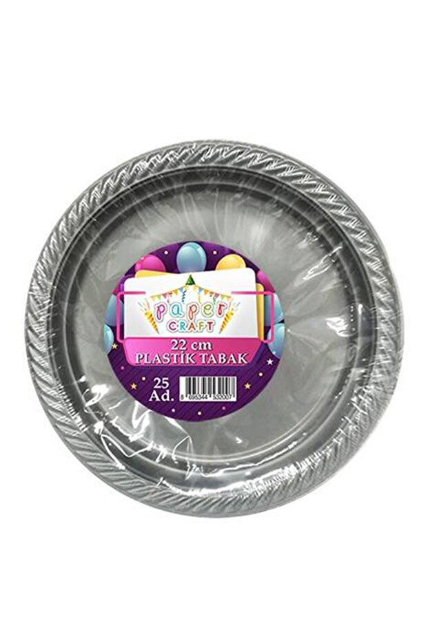 25'li Plastik Gümüş Tabak Parti Süsü Kullan At Tabak - 1