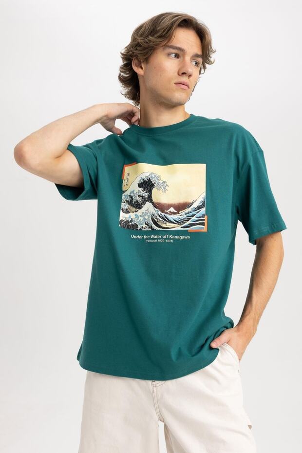 Art Hokusai Comfort Fit Crew Neck Printed Short Sleeve T-Shirt A8920ax23sm