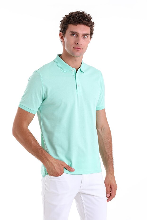 Green Comfort Fit Plain 100% Cotton Polo Collar T-Shirt