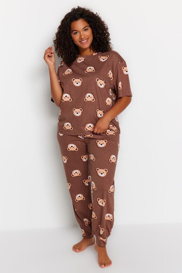 Kahverengi Ayıcık Desenli Örme Pijama Takımı TBBAW23AI00039 - 3