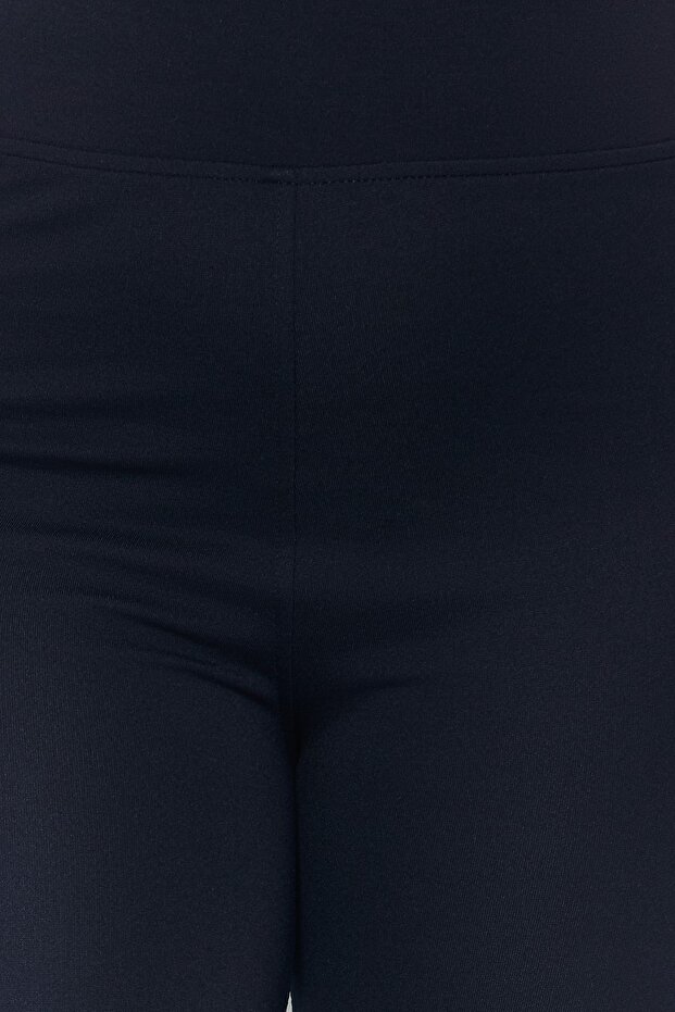 Lacivert Yüksek Bel Toparlayıcı Beli Lastikli Örme Büyük Beden Tayt TBBSS22TA0022 - 5