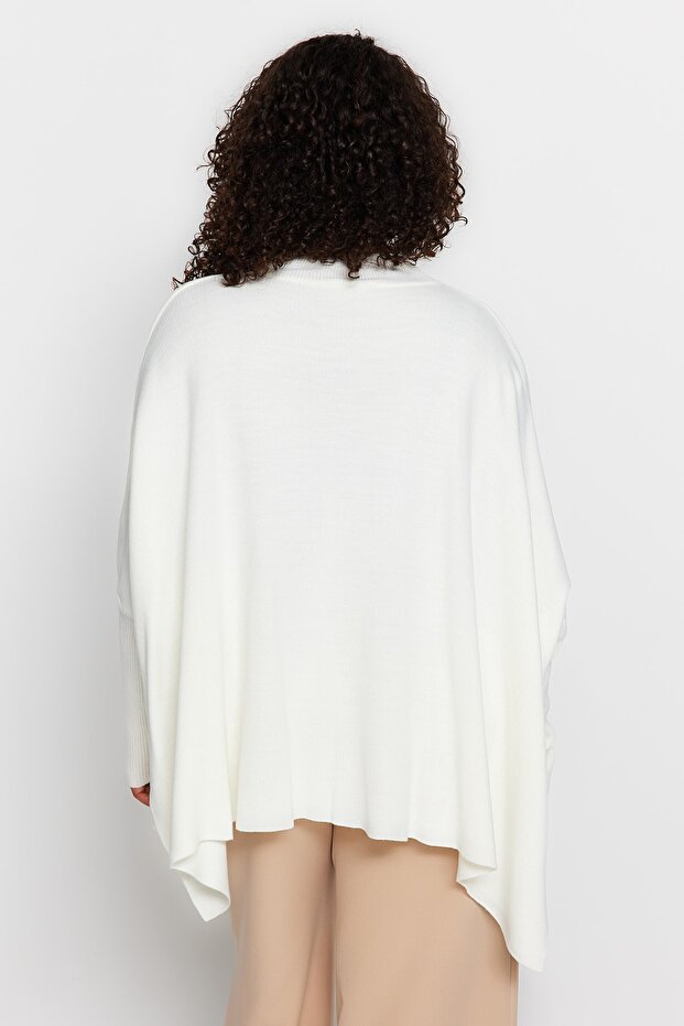 Ecru Relax Fit Sweter Knitwear - Stójka i Rozcięcie Tbbaw24An00032 - 5