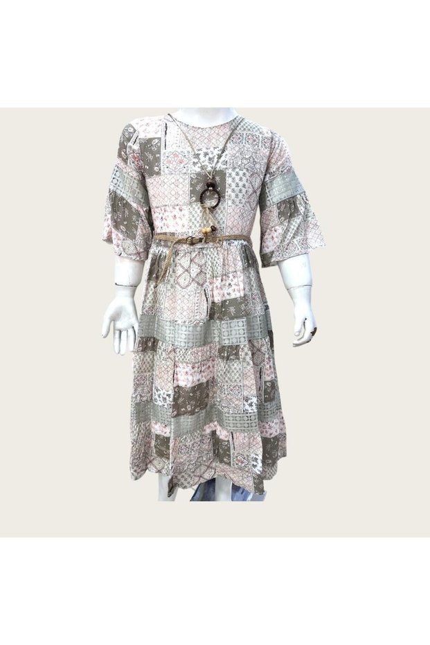 girl child/viscose necklace dress/half sleeve long dress