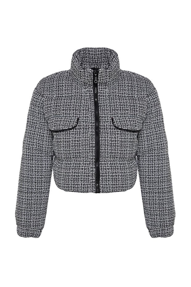 Twoaw24Mo00028 - Black Tweed Crop Puffer Coat - 6